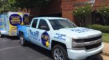 Vehicle wrap on truck for Five Star Automotive parked outside of SpeedPro 