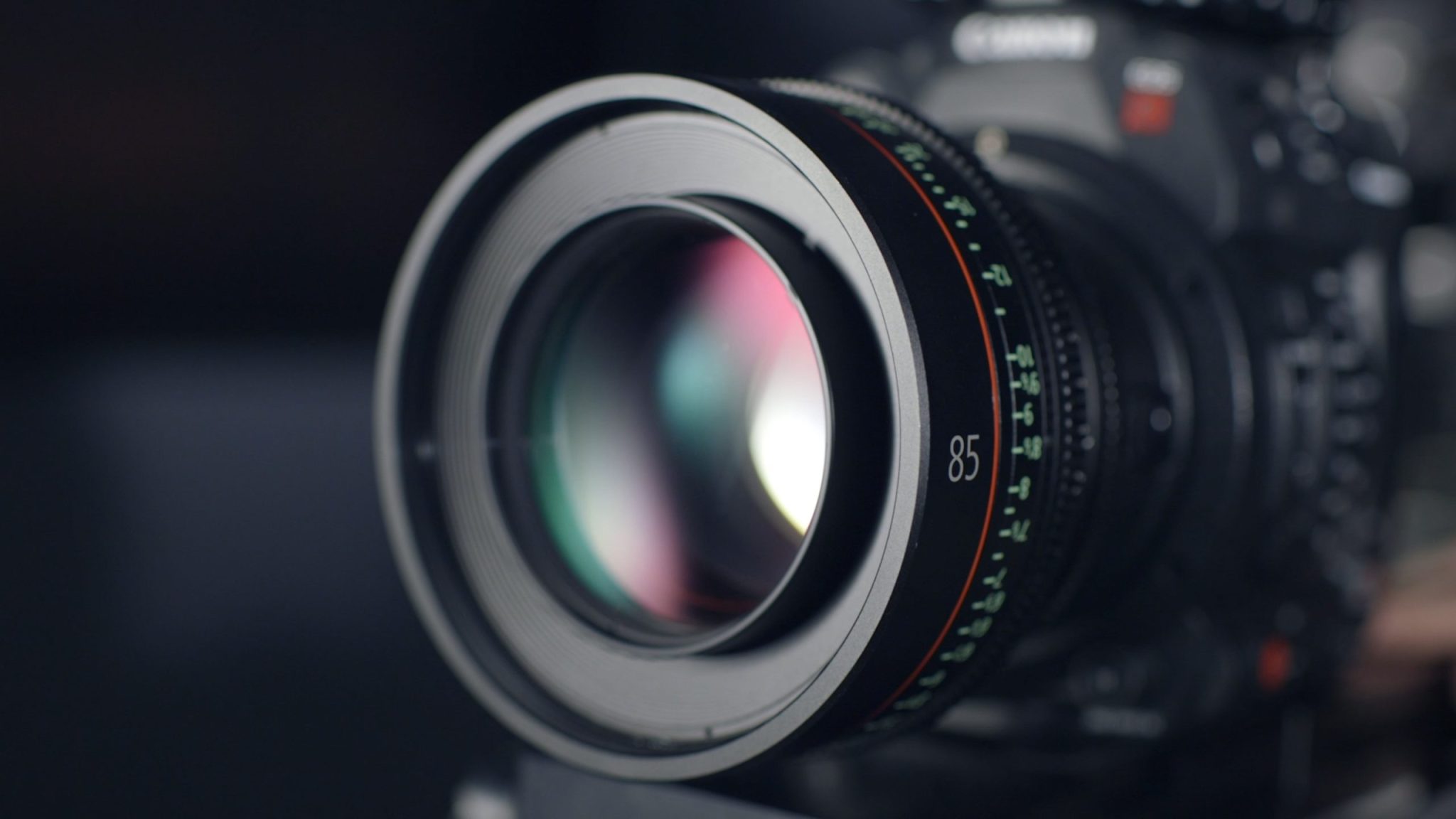 Close-up of SpeedPro camera lens capturing detailed optics