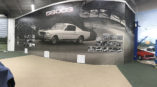 black and white car and timeline mural wall 