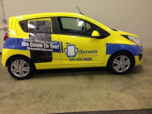 IScreen Service yellow vehicle wrap by SpeedPro 