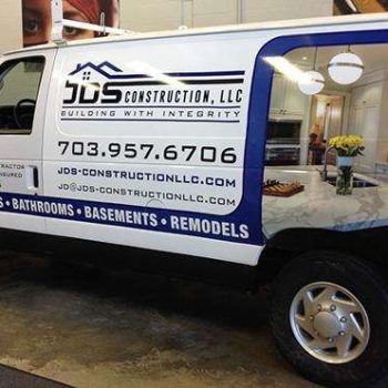 JDS Construction LLC white vehicle wrap for van by SpeedPro 