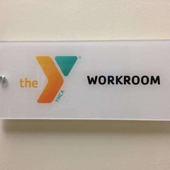 YMCA glass sign