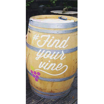 #FindYourVine Graphic on a Wooden Barrell