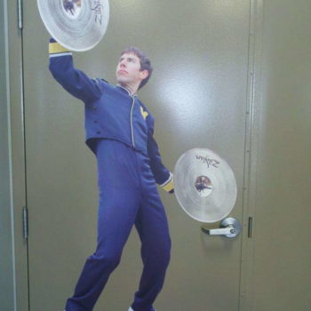 Man with cymbals door decal