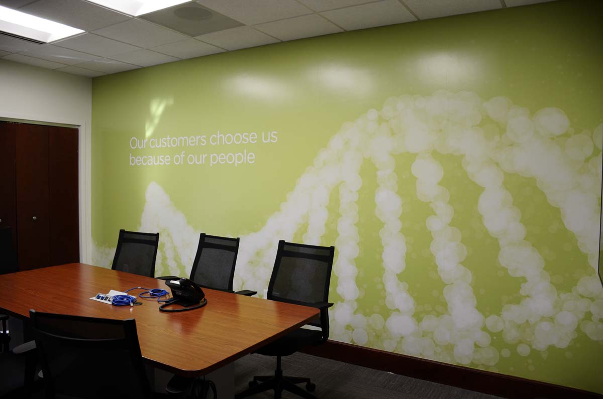 DNA wall mural in a conference room 
