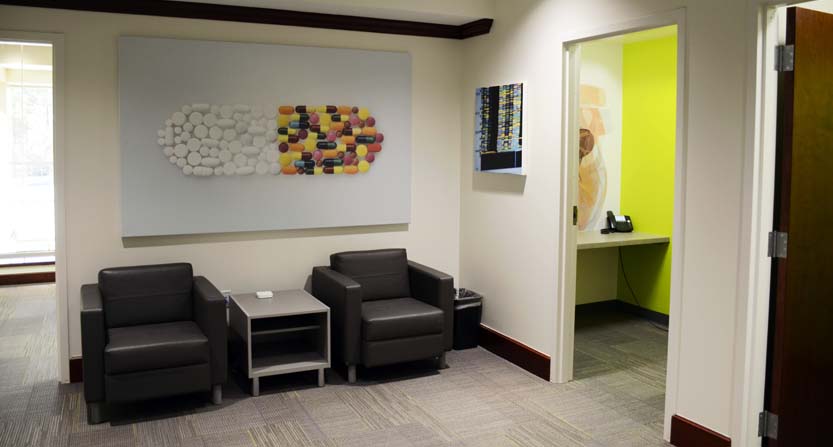 Image of a great big canvas print, installed in a lobby in Durham, NC.