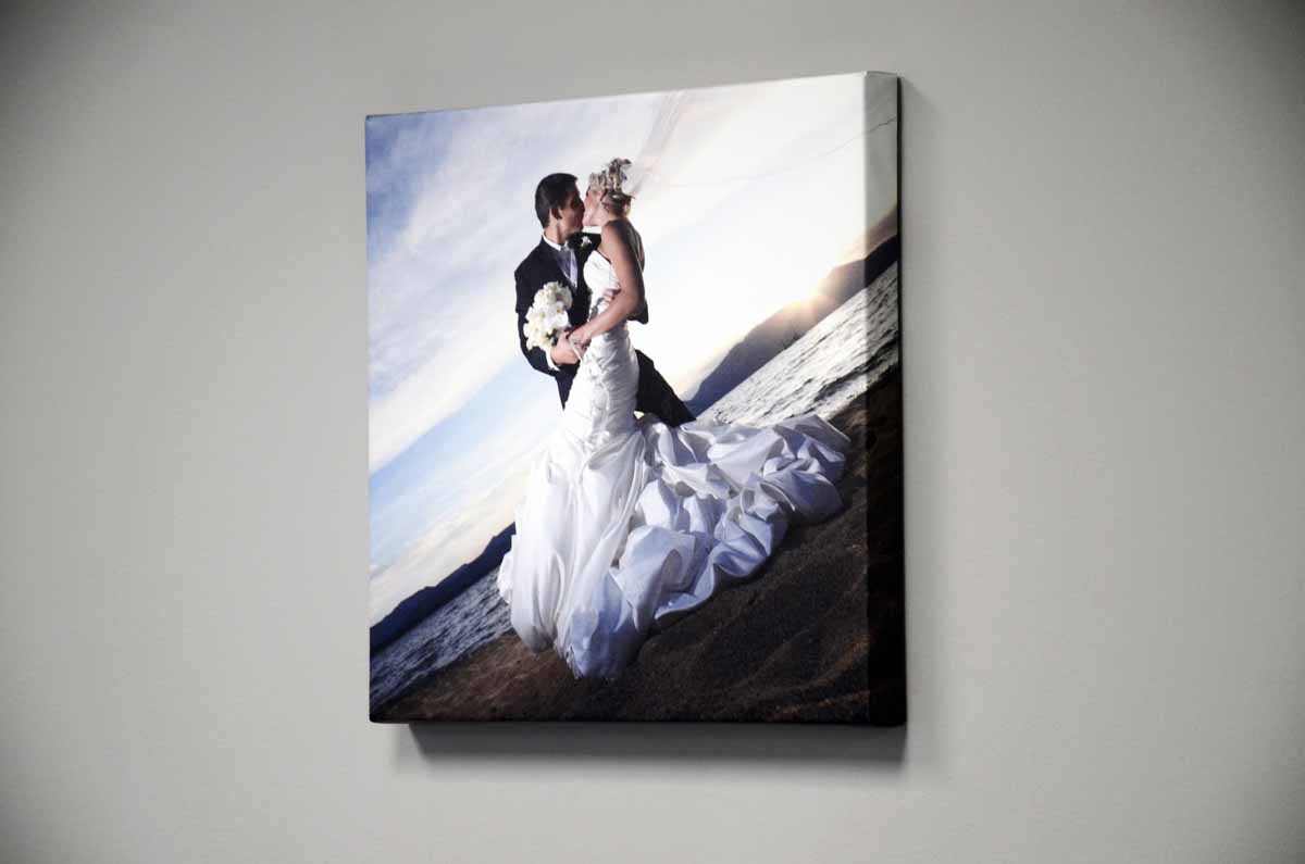 Bride and groom photo on canvas