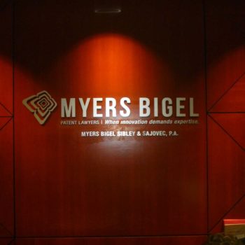 Myers Bigel logo reception sign 