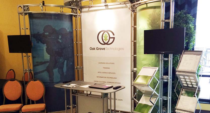 Image of a portable trade show display with accessories.