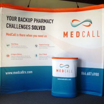 Image of a 10' fabric pop up display for a trade show event.