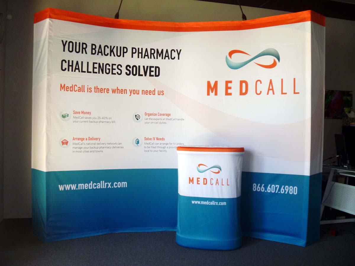 Image of a 10' fabric pop up display for a trade show event.