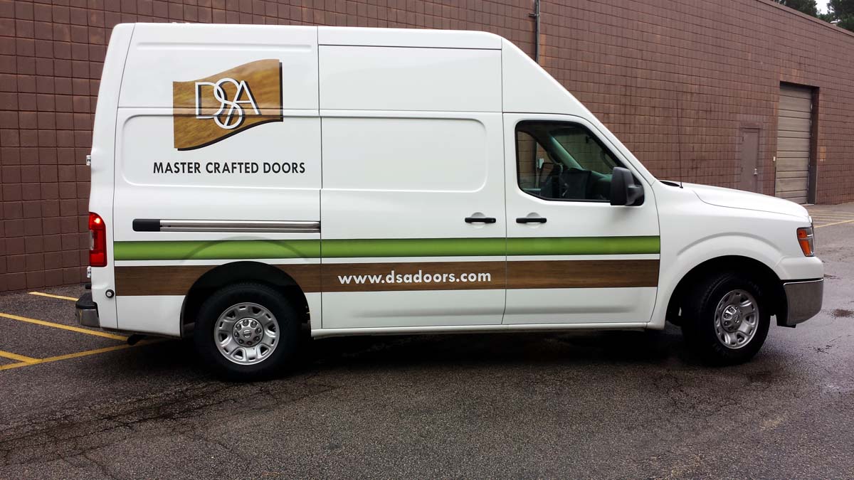 DSA Doors van with right-side graphics