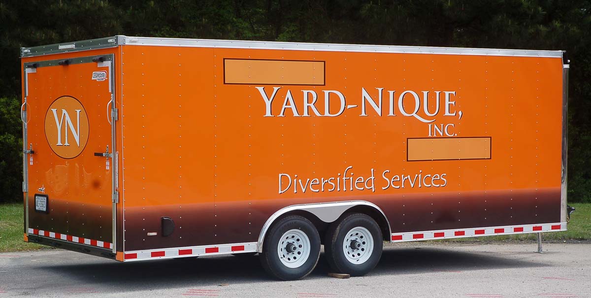 Image of cut vinyl vehicle graphics, installed on an entire fleet of trailers in Morrisville, NC.