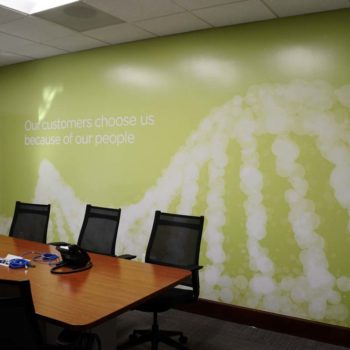 Image of a wall mural with protective laminate, installed in Durham, NC.
