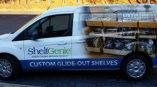 Van wrapped with custom graphics for Shelf Genie. 