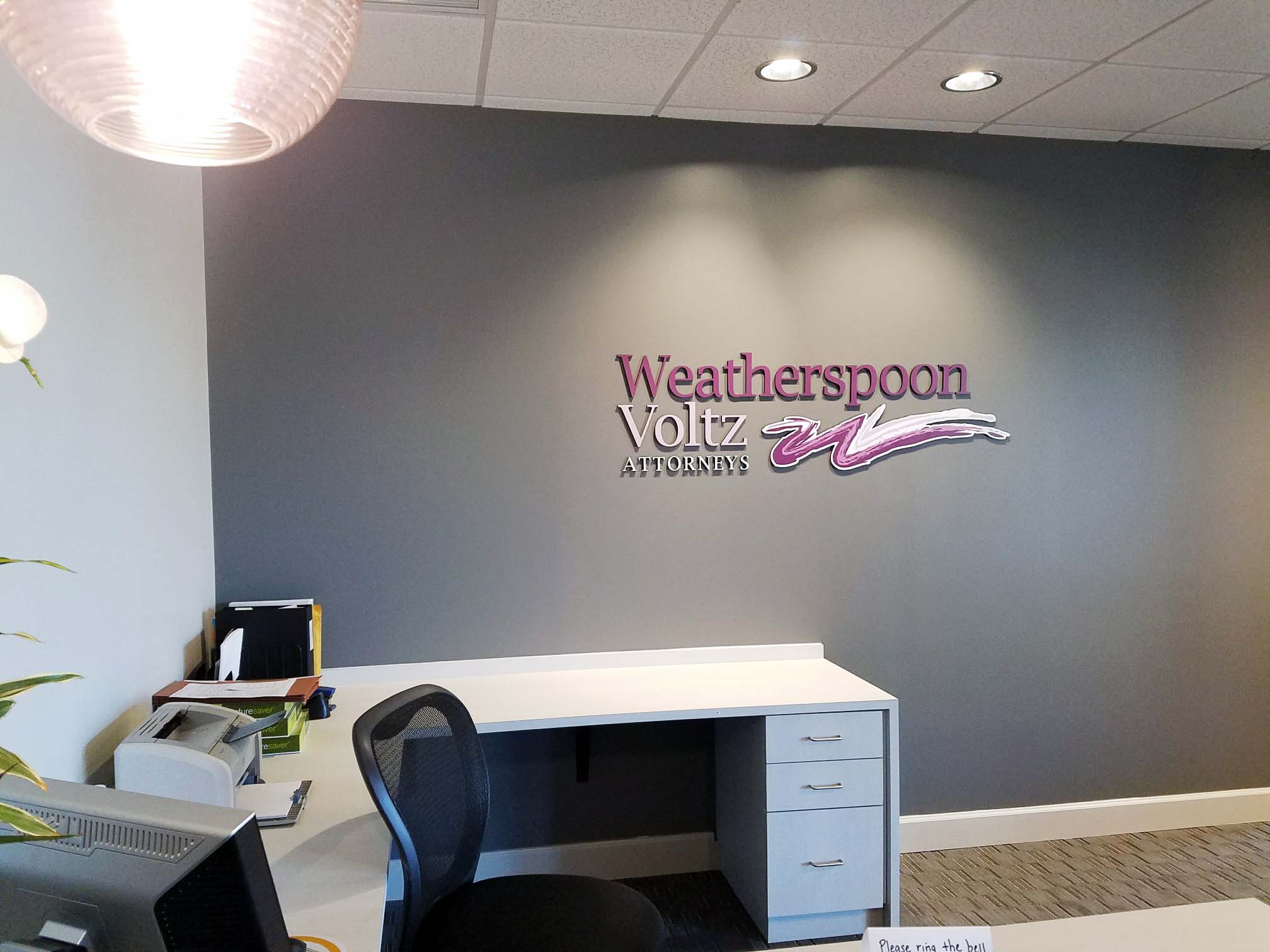Weatherspoon Voltz Attorneys dimensional logo letters sign 