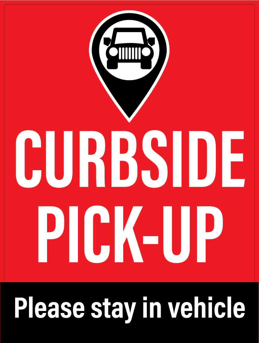Side Walk Sign-A-Frame w/ 2 Red Curbside inserts 24”x36”, printed on White Coroplast (outside) )-Includes plastic frame and 2 inserts. LOCAL PICK UP ONLY