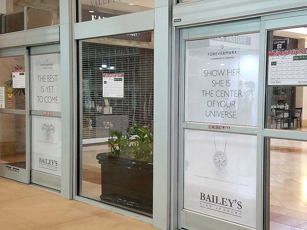 Perforated Window Graphics for Baileys at Crabtree Valley mall Raleigh