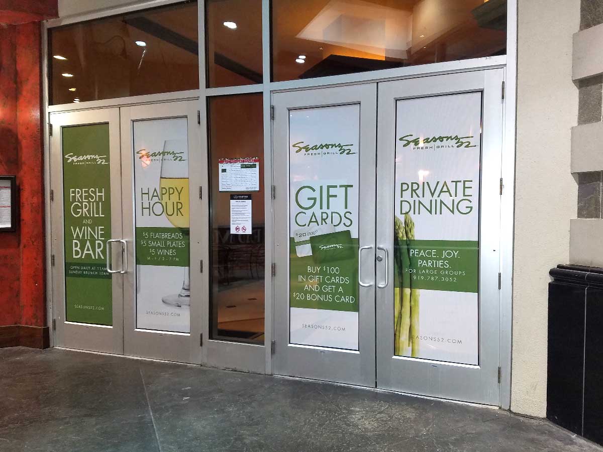 Perforated window wraps for Seasons 52 at Crabtree Valley Mall Raleig