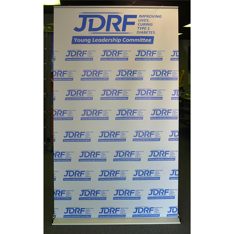 step and repeat retractable photo backdrop stand for JDRF events Raleigh