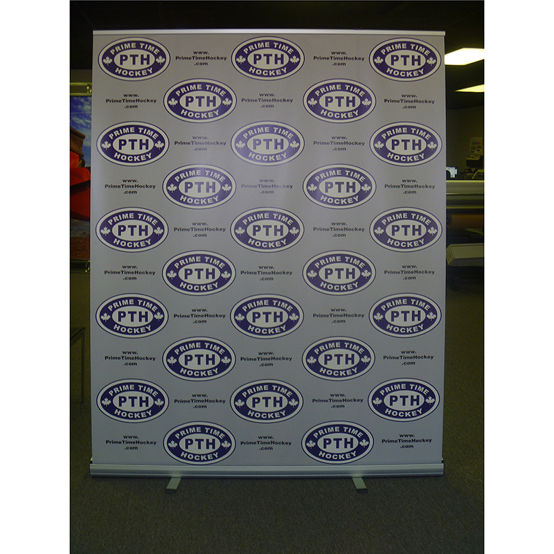 step and repeat retractable photo backdrop stand for Prime Time Hockey events Wake Forest