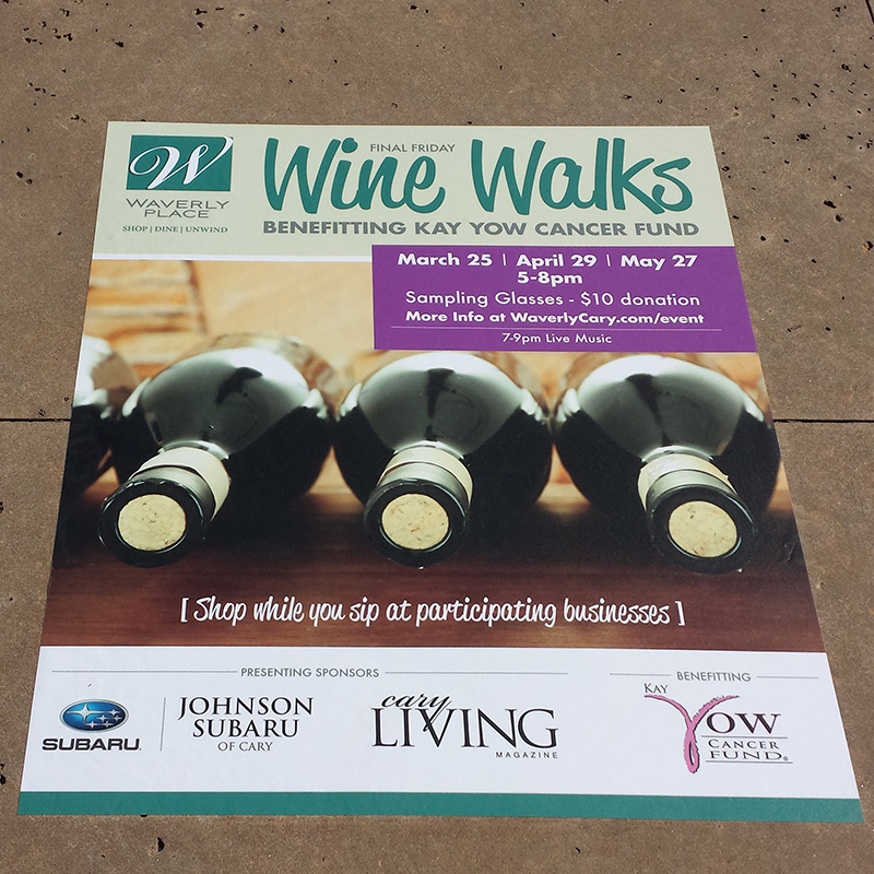 sidewalk graphics for Waverly Place wine walks in Cary