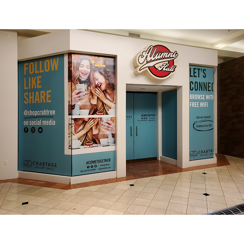 Storefront Vinyl window graphics for Crabtree Valley Mall Raleigh
