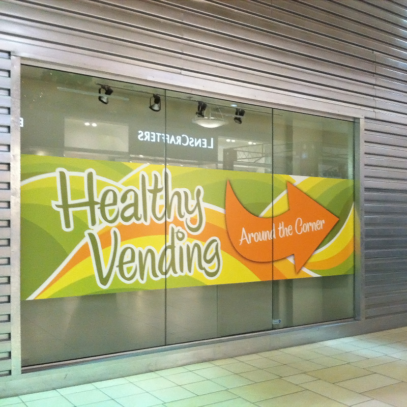 Vinyl window graphics for Healthy Vending, Raleigh