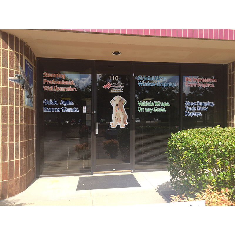 storefront vinyl lettering and logos for windows-SpeedPro Northwest Raleigh window graphics, Morrisville