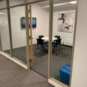 conference room with grey decal on windows