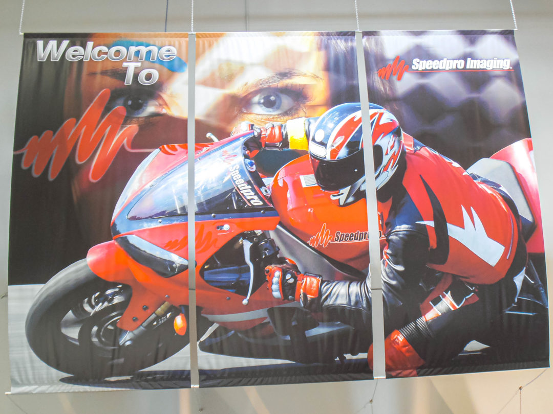 SpeedPro indoor banner of motorcycle