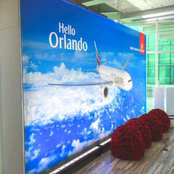 Indoor fabric graphic for airline