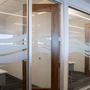 Frosted window vinyl installed in corporate office