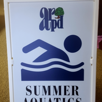 ARPD Summer Aquatics a-frame sign