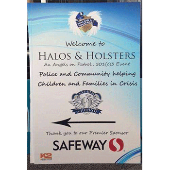 Flyer welcoming people to a Halos & Holsters event 