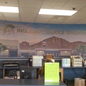 Wall mural of Ingleside Middle School in the office