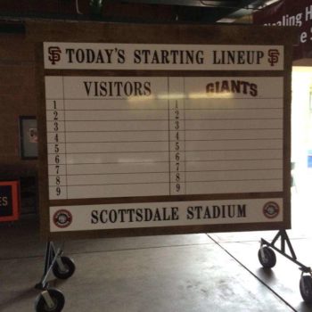 Scottsdale Stadium sign for starting teams lineups