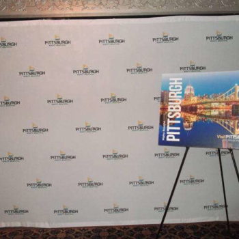 Visit Pittsburgh photo backdrop and sign 