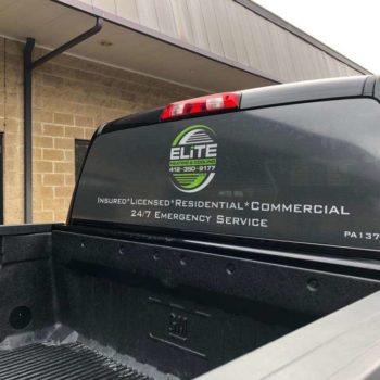 Elite Heating and Cooling pickup truck window decal