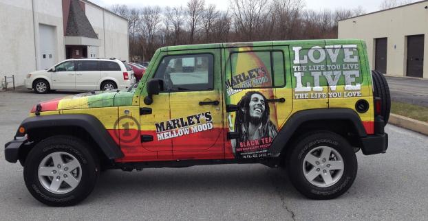 Marley's Mellow Mood vehicle wrap on a Jeep