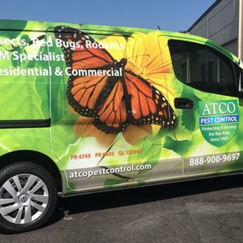 ATCO Pest Control vehicle wrap with butterfly image