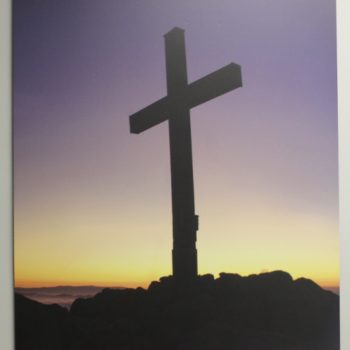 Cross silhouette at sunset wall image