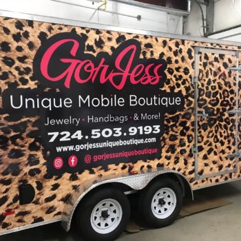 GorJess Mobile Boutique trailer wrap with cheetah print