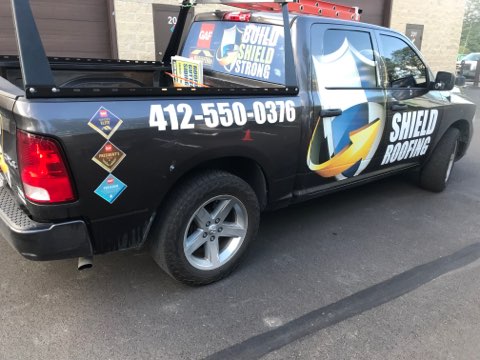Shield Roofing truck wrap