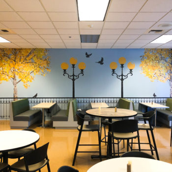Restaurant wall mural in dining area