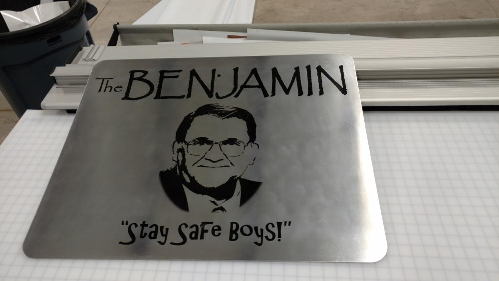 The Benjamin custom metal wall sign