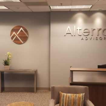 Alterra Advisors wall letters in waiting room