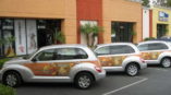 Cars wrapped with custom graphics for Panera. 