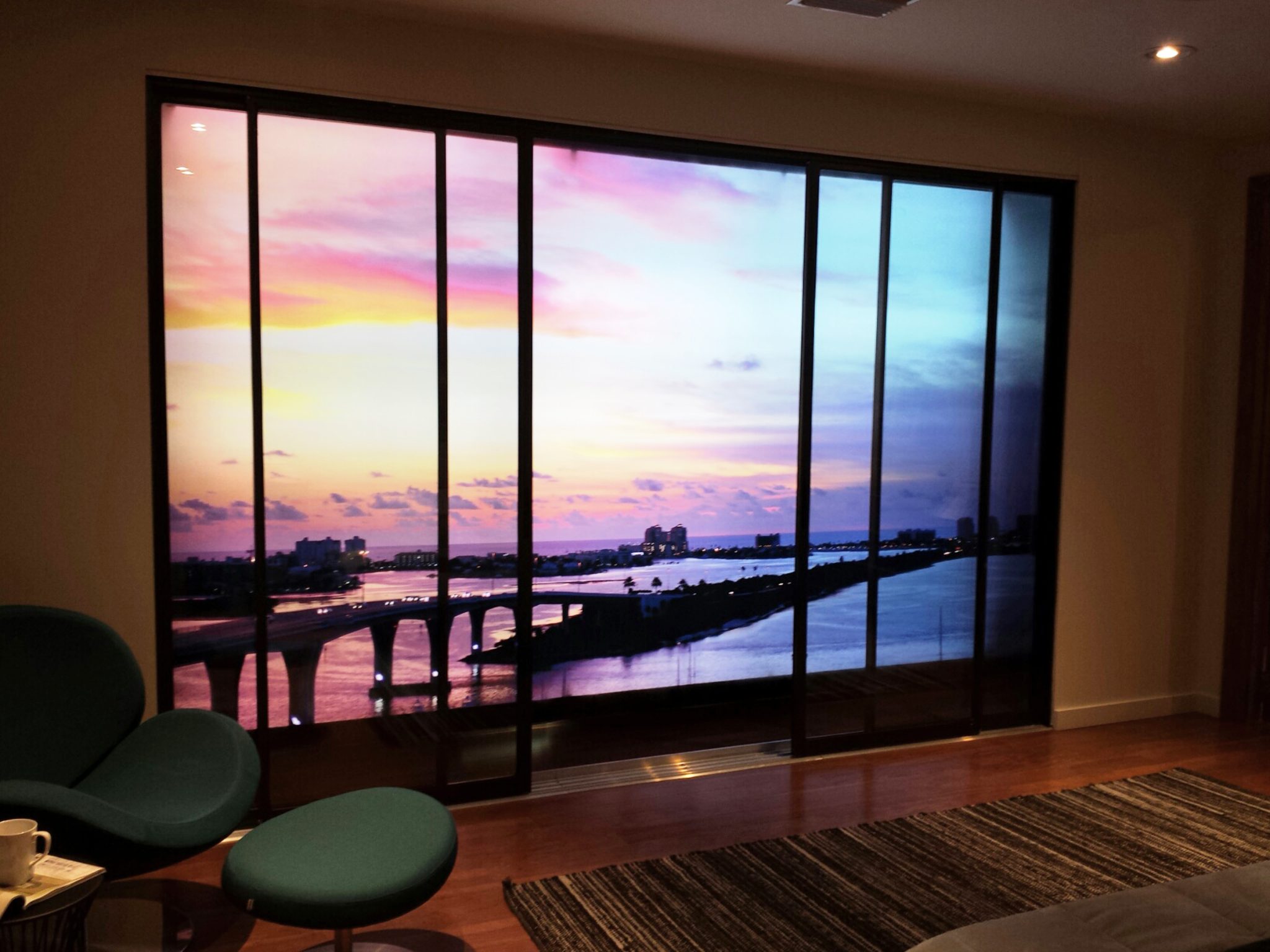 Modern interior design with glass elements and stylish floor