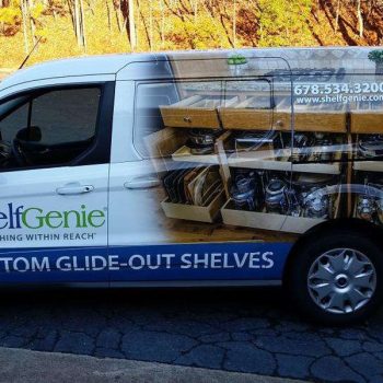 Work van wrapped with Shelf Genie graphics. 